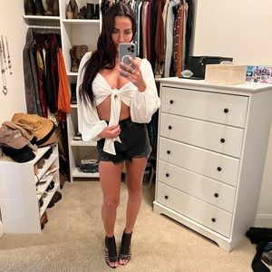 Cute and sexy white silk flowy crop top